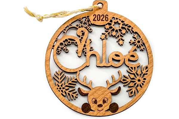 DHLaser Design Boule de Noël prénom et année Personnalisable, Premier Noël, étui Cadeau en Option