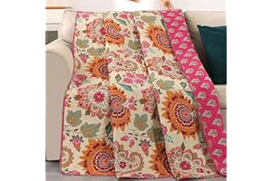 Qucover Single Bedspreads Quilted American Vintage Style Sunflower Pattern Quilted Throw 150x200 cm Beautiful Patchwork Quilts for Single Bed