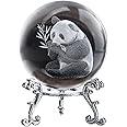 ZEERSHEE 60mm Glass Laser Engraved Panda Ball with Stand - Crystal Cute Panda Collectible Figurines Table Centerpieces Paperweights Decoration for Home Gifts