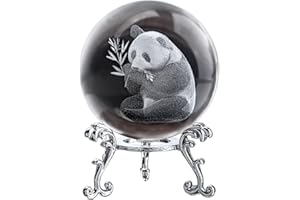 ZEERSHEE Pallina Panda in vetro inciso al laser da 60 mm con supporto in cristallo, fermacarte decorazione per la casa dei bambini, regalo di compleanno per mamma e donne Chirldren