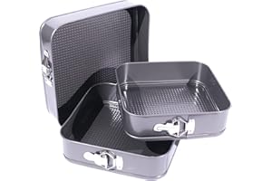 Jazooli Non-Stick Baking Set, 3 Pieces Square Springform Cake Tins for Baking Brownies, Cheesecake, Gateaux, and Pie, 24/26 / 28 cm Cake Pan and Baking Trays