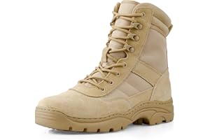 QUNLON Men’s Breathable Army Tactical Military Boots Lightweight Combat Police Jungle Boots with Side Zip for Work Cadet Patrol