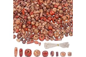 Minnhua 800 Piezas Cuentas de Madera, 9 Estilos Bolas de Madera para Manualidades, Abalorios con Cable de 10 m, Cuentas para Pulseras para Decoraciones Bricolaje Joyería Artesanal (Multicolor)