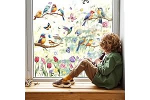 COLOFALLA 9Fogli Adesivi Finestre Uccelli Vetrofanie Uccelli Adesivi Vetro Decorativi Fiori Farfalle Adesivi Finestre Primavera Decorazioni Pasquali per Finestra Vetrina Specchio Fai da Te (D)