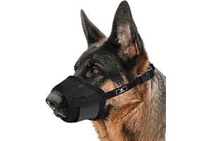 AMATHINGS Muselière pour chien, taille XL, noire, en nylon, réglable, respirante, protection contre les morsures, empêche la mastication et les aboiements, permet de boire