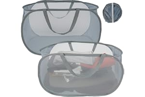 RETROK Lot de 2 grands paniers à linge pop-up en maille 70 l avec anse - Panier à linge pliable - Pour linge sale - Avec poche latérale en filet