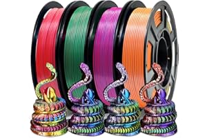 Eono 3D Printer Filament 1.75mm Tri-Color Filament PLA Filament Coextrusion Rainbow Filament, 250g*4 3D Printing Filament Sample Pack.