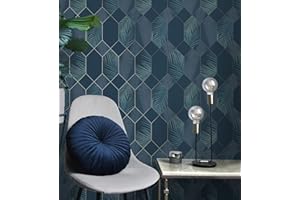 GAULAN 681286 - Carta da parati lavabile geometrico pannello esagonale con foglie tropicali per muro soggiorno corridoio camera da letto testiera entrata - Rotolo di 10 m x 0,53 m