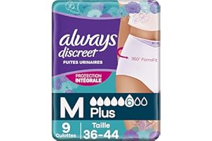 Always Discreet, 9 Culottes Incontinence Femme, Plus 6 Gouttes, Sous-Vêtements Taille M, Blanc, Protection Très Absorbante pour Fuites Urinaires Importantes ou post accouchement