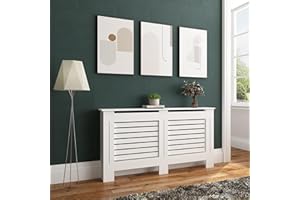 BESTWANTED Radiator Cover Wood Cabinet Modern Slatted Grill Slats White High Horizontal Slat Heater Covers Thicken Wooden Hallway Home Office Furniture Decorative (L)