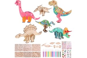 TURIUEBA 34 Piezas Madera Manualidades Niños Figuras para Pintar Maderas Kit 4 5 6 8 7 Años Material Diseño 3D Dinosaurio con Pegatinas y Pinceles Juegos Cumpleaños Fiesta Animales Regalos Infantiles Diy