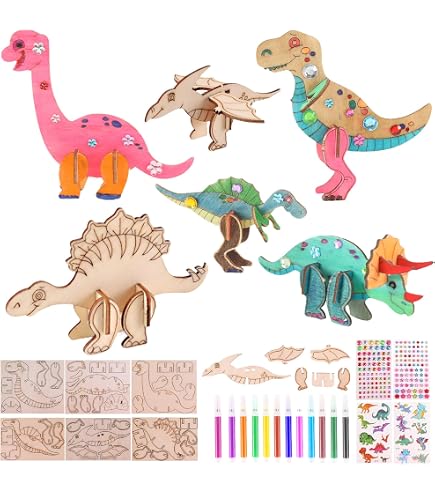 Kit DIY Puzzle Dinosaure En Bois 16 Pièces - Peinture Et Assemblage Enfant - Activité Manuelle Créative