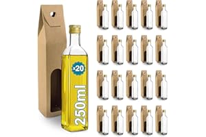 Espirito Rebelde 20 bottiglie in vetro da 250 ml con tappo a vite dorato + 20 scatole | olio d'oliva, aceto, alcol, salse | olio di vetro