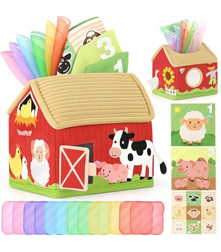 Boîte à Mouchoirs Sensorielle Pour Bébé - Contient 3 Papiers Crépitants Et 8 écharpes Colorées - Développe La Coordination - 9