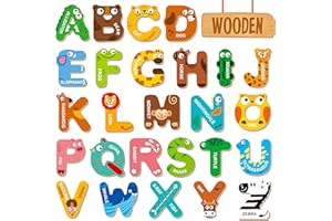 SPRITEGRU 26 Letras Magnéticas de Madera, Lindos Imanes de Madera ABC con Alfabeto de Animales para Refrigerador, Juego de Juguetes de Animales en Mayúsculas Coloridas para Niños
