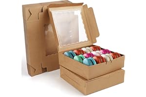 Belle Vous Scatole per Dolci in Carta Kraft con Finestre (12pz) 23 x 23 x 6,5 cm - Contenitori Take Away Carta Usa e Getta - Scatola per Biscotti, Torte, Regali - Contenitori in Cartone per Alimenti