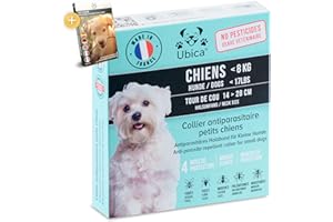 Ubica® Dog Flea Collar and Tick collar for small dogs (-8kg) - Formula based on organic essential oils of Citronella - safe and 100% WATERPROOF - Flea collar dogs — FREE 3 tick tweezers and E-BOOK