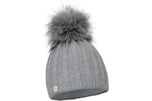 ELIMELI® Kaschmir Mütze Damen Winter warme Strickmütze Wollmütze mit Kaschmir Wintermütze mit Kunstfell Bommel Slouch Strick Beanie Damen für Winter Bommelmütze Hergestellt in EU