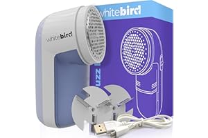 The Fuzz Buster By White Bird Rechargeable Handheld Electric Lint Remover Portable Fabric Shaver Bobble Remover De Bobble For Jumpers Sofas and Clothes With Spare Blade. No Batteries Required