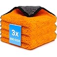 Lot De 5 Chiffons Microfibre Voiture – 40x30 Cm, Super Absorbants, Sans Rayures (gris/jaune)
