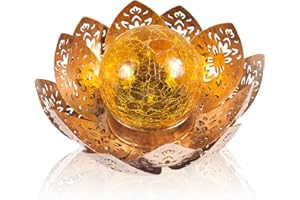 FUNMO Lampada Fiore di Loto LED, Lanterna Solare Fiori di Loto, Lanterna Solare per Esterno con Sfera in Vetro Crack, Lampada Solare di Loto, LED Loto Luci a Fiori in Metallo per Decorazione del Giardino
