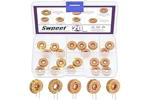 Swpeet 20Pcs 5 Sizes 22UH-10A 50UH-5A 100UH-6A 220UH-5A 330UH-3A Toroid Magnetic Core Inductor Copper Wire Wind Wound Assortment Kit, Inductance Coil Perfect for Transformers DIY Circuit Board