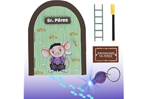 GD GREAT DREAMS GreatDreams® Kit Ratoncito Perez Magico - Puerta que Abre y Brilla en la Oscuridad - Puerta Ratoncito Pérez con Rastreador de Huellas - Casita Ratoncito Perez Caja Dientes - Puerta Magica de Madera