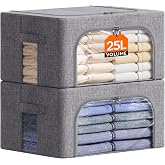 Lifewit Storage Boxes Clothes with Metal Frame, Stackable Wardrobe Organizer, Clothes Storage Bags, Clothes Storage, Quilts,