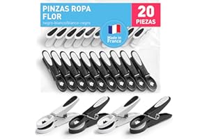Culiclean Pinzas Ropa Fuertes – 20 Pinzas para Tender Ropa Que No Dejan Marca – Plástico Resistente y BPA-Free – Fabricado en Francia – Flor, Negro-Blanco/Blanco-Negro