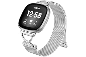 Charlam Metal Straps Compatible with Fitbit Versa 4 Strap, Fitbit Versa 3 Straps for Women, Magnetic Adjustable Stainless Steel Band for Fitbit Sense, Sense 2 Strap