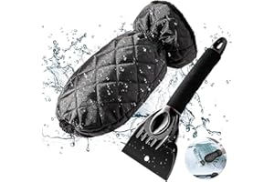 ESTOVE Car Ice Scraper, Snow Scraper Tool with Warm & Waterproof Glove for Windshield, Windscreen, Frost Day, black