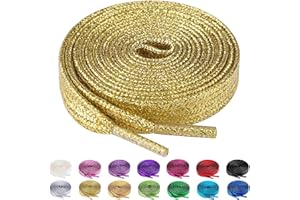 Olukssck 2 Paires Lacets Plats Pailletés Premium, Lacets de Remplacement de 10mm de Qualité Supérieure pour Chaussures de Sport, Chaussures de Ville