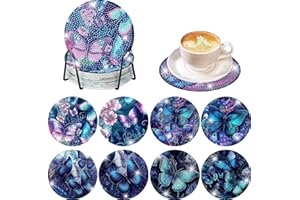 LWZAYS 8 Pcs Butterfly Diamond Art Painting Coasters Kits with Holder,DIY Butterfly Diamond Art Coaster Non Slip Coaster for Adults Diamond Painting Supplies for Tabletop Protection and Gifts.
