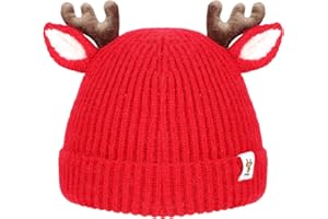 COMNICO Berretto di Natale Con Renna, Cappello Invernale per Bambini Con Orecchie e Corna, Lavorato a Maglia, Spesso e Riscaldante