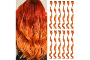LUCKSWET Pomarańczowe przedłużenia włosów z klipsem, dla dziewczynek, 56 cm, kolorowe, falowane, przedłużki do włosów na imprezę, rozświetlające, akcesoria dla dzieci i kobiet (12 szt., pomarańczowe)