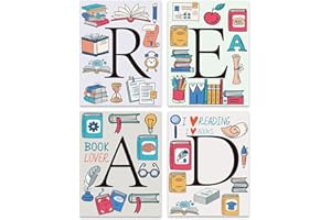 AUNMER Poster für Klassenzimmer, Leseecke, moderne neutrale Leseecke, Dekoration, Vorschule, Grundschule, Mittelschule, Kindertagesstätte, Bibliothek, Klassenzimmer, Wanddekoration, 4 Stück