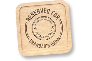 TREETOP GIFTS Gift Idea for Grandad Who Wants Nothing - Reserved for Grandad’s Drink Solid Beech Engraved Wooden Coaster – Birthday/Christmas/Father’s Day Present from Grandchildren