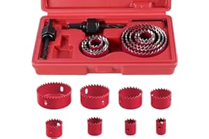 Knpwer 11PCS Hole Saw Cutter Kit Carbon Steel Downlights Drill Bit Tools for Wood, Plasterboard, Density board and Non Ferrous Metals 19-64mm