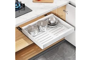 SAYZH Cajón Telescópico, Ampliable Cajón Deslizante Para Alacena,Cajones Extraíbles para Armario de Cocina, Organizador de Gabinete Extraíble Ancho Ajustable, 43 cm (Prof.) x 30-50 cm (Anch.), Blanco