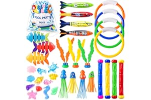DTYDECLE 35pcs Diving Pool Toys, Fun Swimming Pool Toys Set with Diving Rings, Diving Torpedo, Diving Seagrass, Marine gem Underwater Training Diving Game Toys for Kids Summer Swimming Pool Party