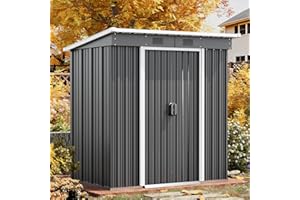 ELUCHANG Metal Garden Storage Shed 4 x 6 FT, Outdoor Bike Shed Waterproof with Lockable Door, 2 Vents, Galvanized Foundation, Outdoor Storage Tool House for Backyard, Patio, Darkgrey