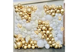 FRIGG 178 Pièces Ballons Blanc Or, Arche Ballon Anniversaire - Ballon Blanc et Ballon Or, Arche de Ballon Pour Decoration Anniversaire, Mariage, Decoration Bapteme Fille, Baby Shower, Engagement