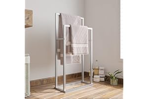 BOFENG Freestanding Towel Rail Chrome 2 Tier Silver Towel Rack, Anti-rust Coating Metal Ladder Towel Holder for Bathroom Accessories Organizer for Bath Storage & Hand Towels,Washcloths,Next to Tub