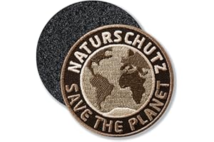 ‎CLUB OF HEROES Naturschutz, Save the Planet/Klett-Patch gestickt 60 mm rund/Natur Umwelt Frieden Peace Erde Welt/Klett Patch Patches auf Kleidung Rucksack Taschen (Braun)