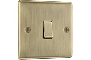 BRITISH GENERAL BG Electrical Single Wall Light Switch, 2 Way, Raised and Slim Profile, Round Edges, Nexus Metal, Antique Brass, 20A, 16AX, NAB12