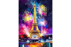 Bowetile DIY Diamond Painting Art Kits Paysage, Kits de Peinture Diamant Tour Eiffel pour Adultes, Tableaux Brodés Strass de Paysage Nocturne pour Débutants, Décoration Murale pour la Maison 30x40 cm