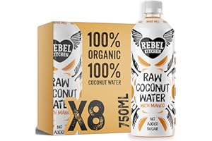 REBEL KITCHEN | Raw Coconut Water with Mango | Made from Young Green Coconuts | No Added Sugars, Preservative-Free | Low-Calorie Natural Hydration | 8 x 750ml