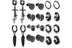 AllerPierce Earrings for Men Stainless Steel Hoop Stud Earrings 10 Pairs Mens Earring Set for Men Women