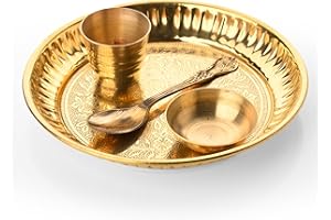 Tarini Gallery Brass Bhog Thali Pooja Accessory Article for Janamasthmi Navratri Pooja Essential Pooja Item for Home Temple Offering Bhog Prasad and Gifting (Bhog Thali Set-4 Pcs)
