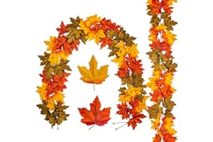 Oairse Set di 2 ghirlande artificiali autunnali foglie d'acero per l'autunno, il giorno del Ringraziamento, decorazione per la casa, per interni ed esterni, per giardino, matrimonio, camino, feste,